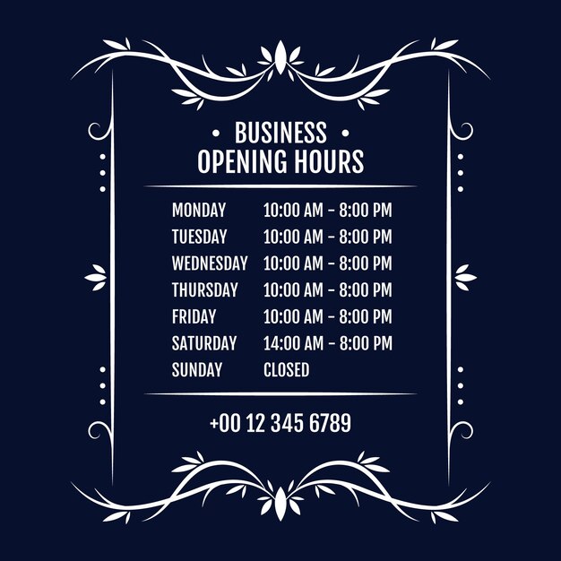 Ornamental business opening hours illustration