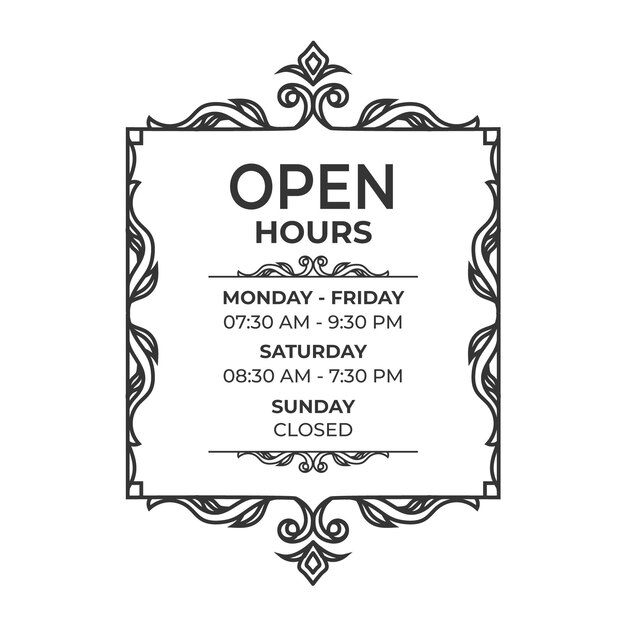 Ornamental business opening hours illustration