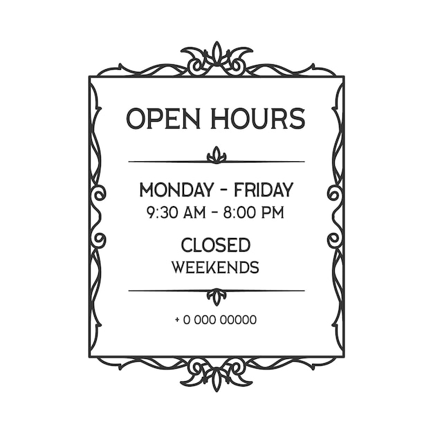 Ornamental business opening hours illustration