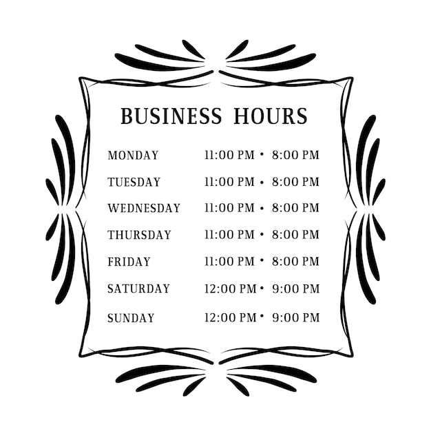 Ornamental business opening hours illustration