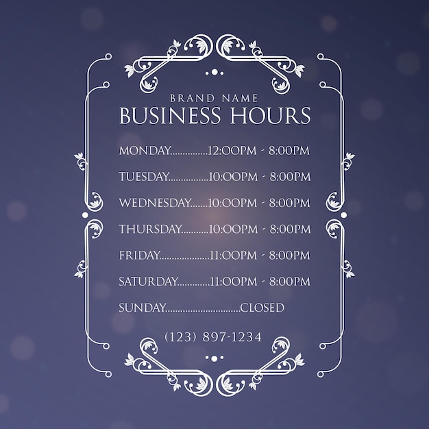 Free vector ornamental business opening hours