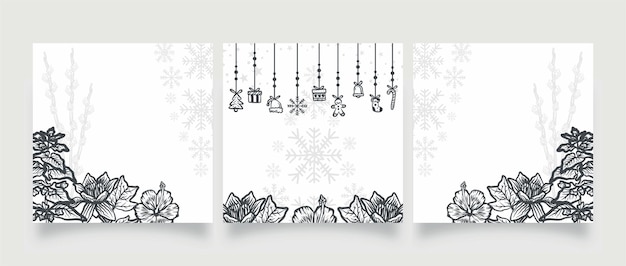 Декоративные украшения рождественская открытка фон шаблон цветок и значок набор черный
