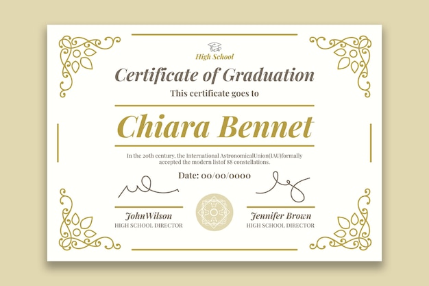Ornamental elegant high school graduation certificate