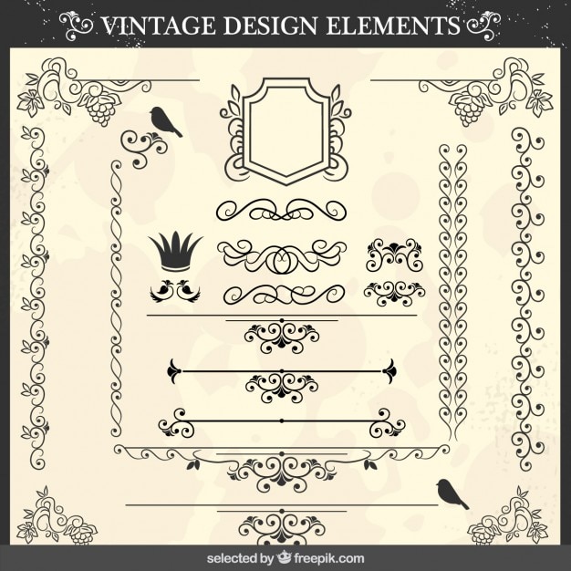 Free vector ornamental elements with birds