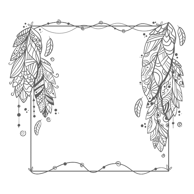 Ornamental engraving hand drawn boho frame