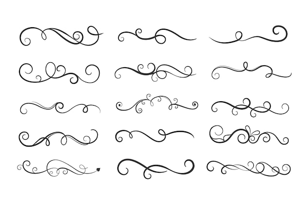 Ornamental floral curls borders mega set