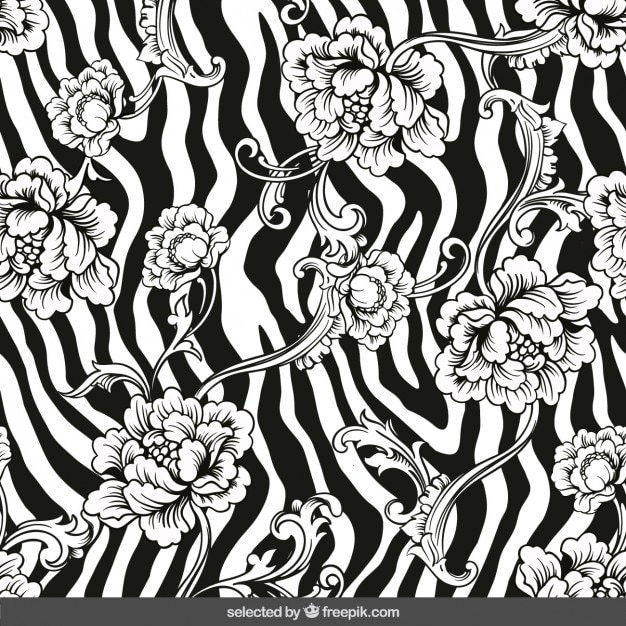 Ornamental flowers on zebra print background