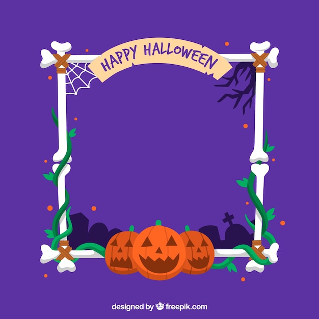 Free vector ornamental frame of bones and pumpkins