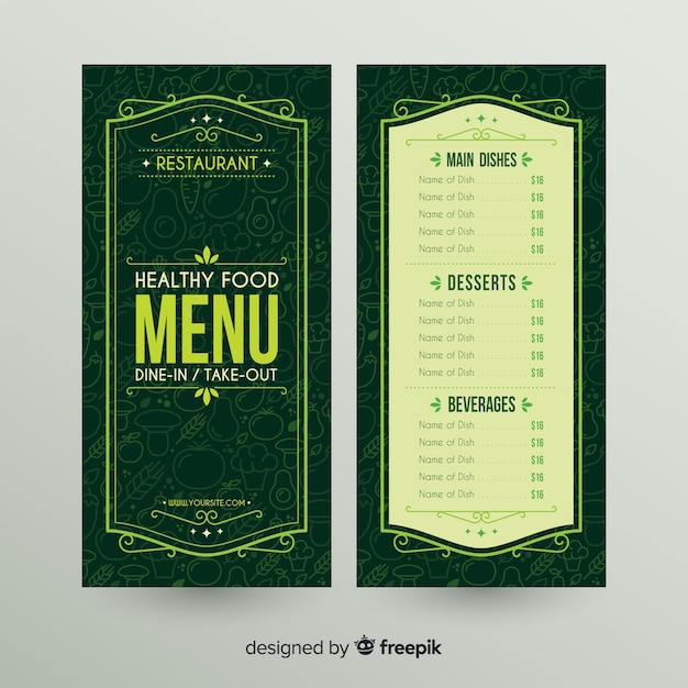 Free vector ornamental frame healthy menu template