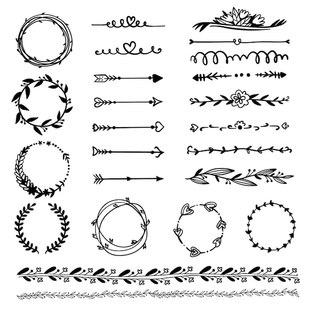 Декоративные рамки и стрелки рисованной коллекции