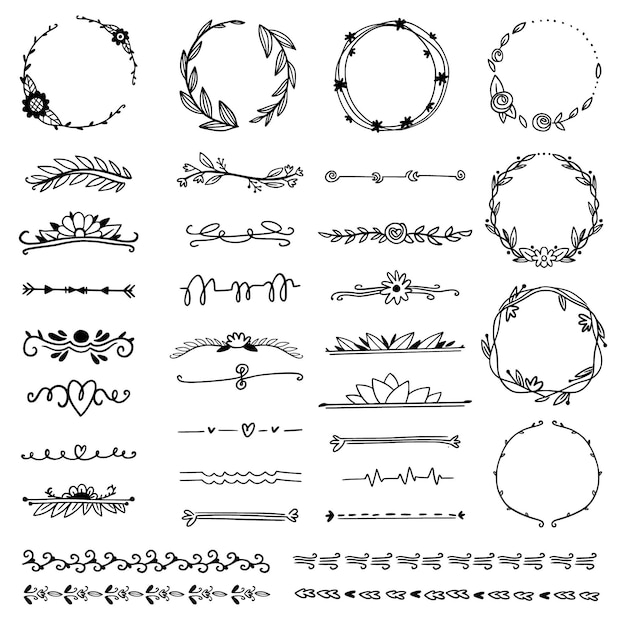 Бесплатное векторное изображение Декоративные рамки и стрелки рисованной набор