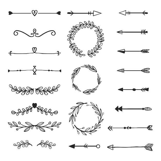 Ornamental frames and arrows hand drawn collection