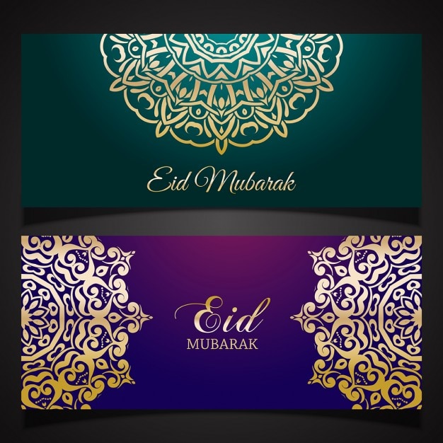 Free vector ornamental golden eid mubarak banners