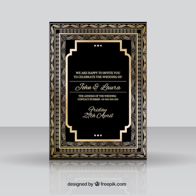 Free vector ornamental golden wedding invitation