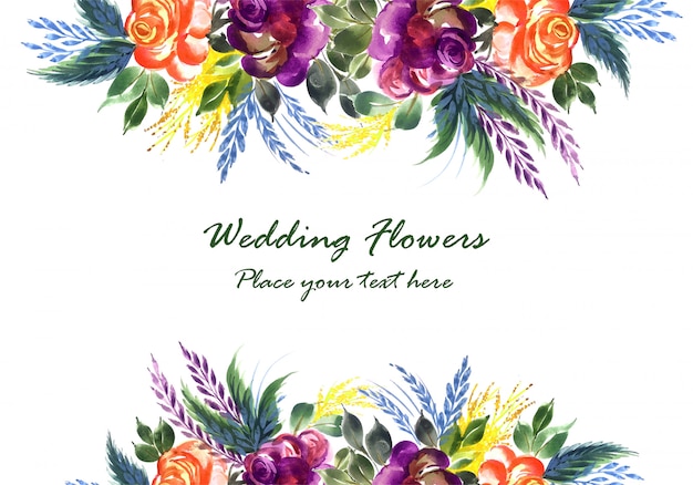 Ornamental hand draw colorful wedding flowers card template