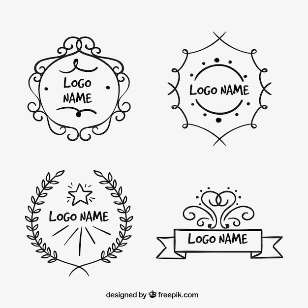 Бесплатное векторное изображение Декоративные рисованной логотипы пакет