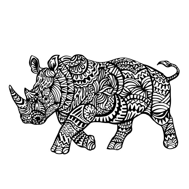 Ornamental hand drawn rhino