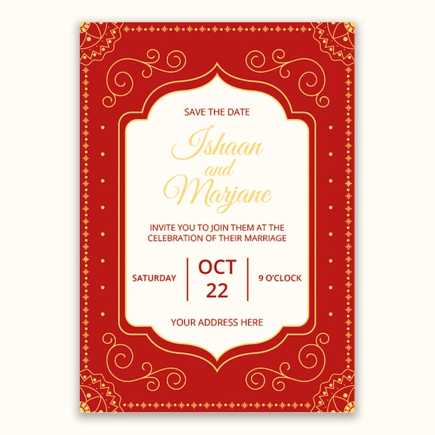 Free vector ornamental indian wedding invitation