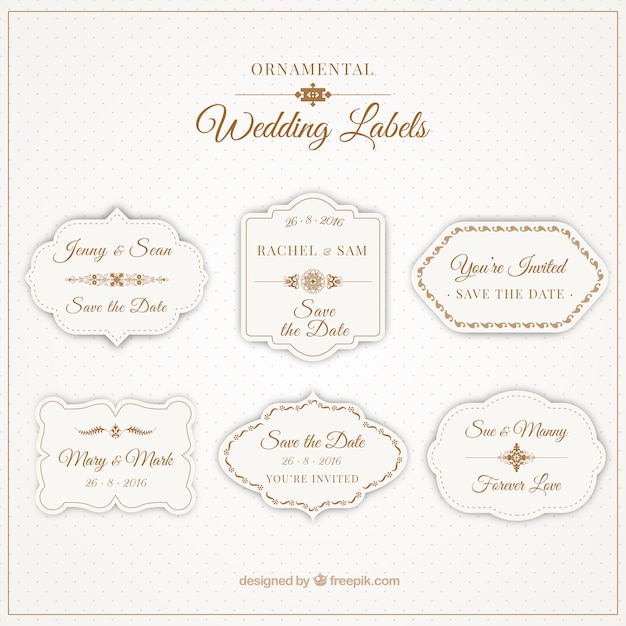 Free vector ornamental labels for weddings
