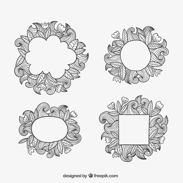 Vettore gratuito ornamentali lascia cornici in stile doodle