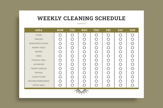 Free vector ornamental linear bakery 2018 weekly cleaning schedule