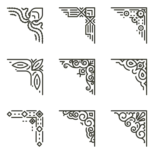 Ornamental linear corners.   calligraphic line corners for vintage frames illustration
