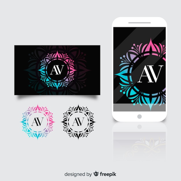 Ornamental logo on card and phone