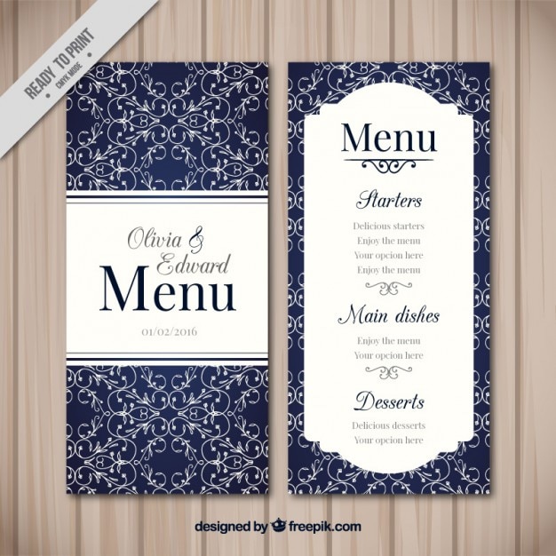 Free vector ornamental menu for wedding