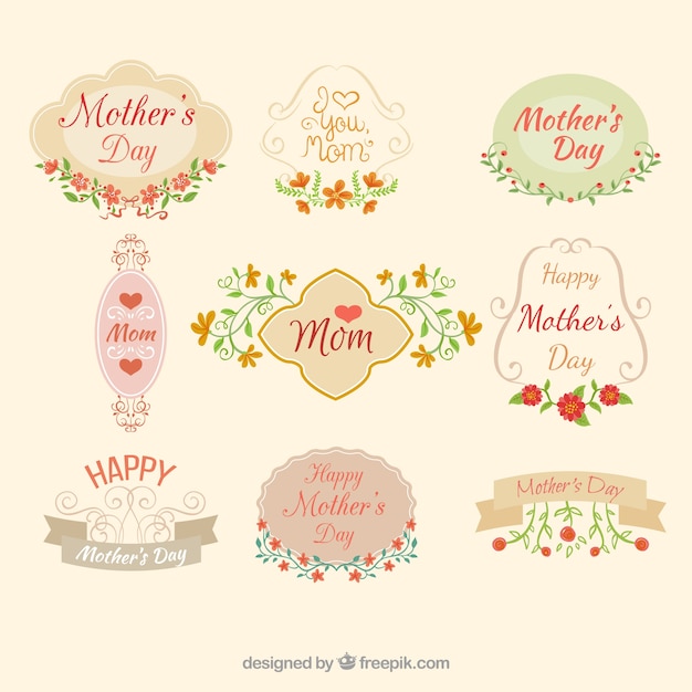 Free vector ornamental mother's day labels