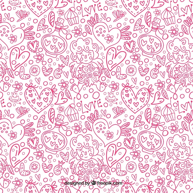 Ornamental pattern of heart sketches