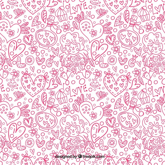 Ornamental pattern of heart sketches