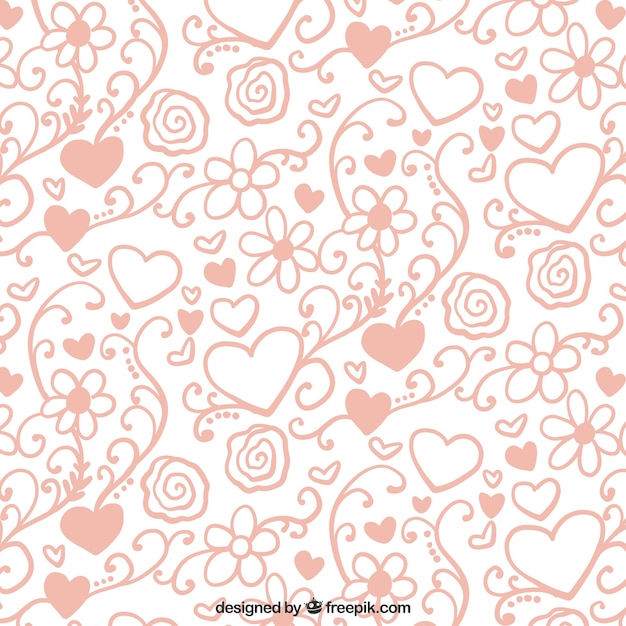 Ornamental pattern of hearts and flowers Free Vector