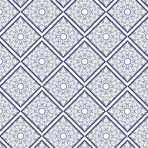 Ornamental pattern with mandalas and squares