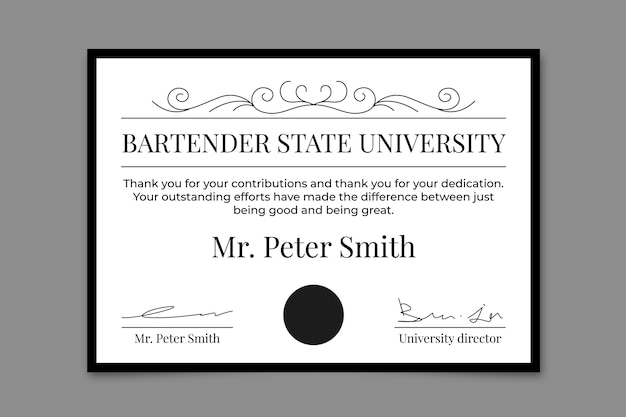 Free vector ornamental peter smith bartender certificate