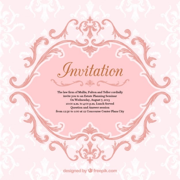 Free vector ornamental pink invitation