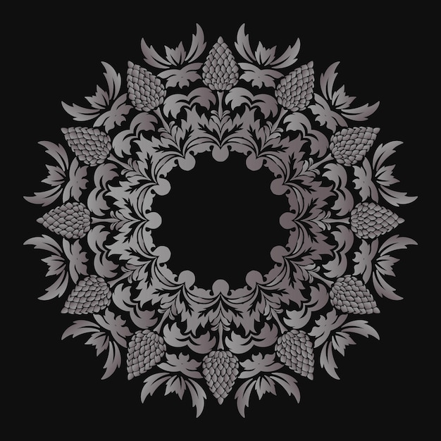 Ornamental round lace with damask and arabesque elements