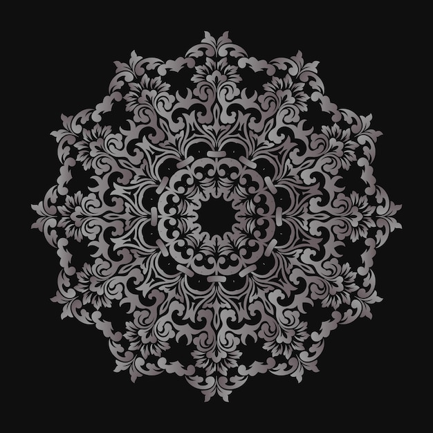 Ornamental round lace with damask and arabesque elements.