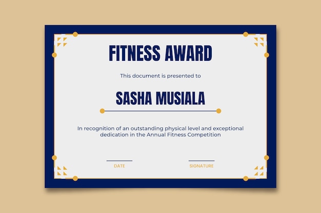 Ornamental sasha fitness award certificate