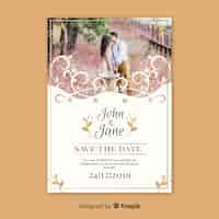 Free vector ornamental save the date card template with photo