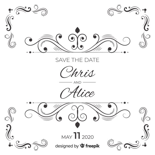 Ornamental save the date wedding invitatio