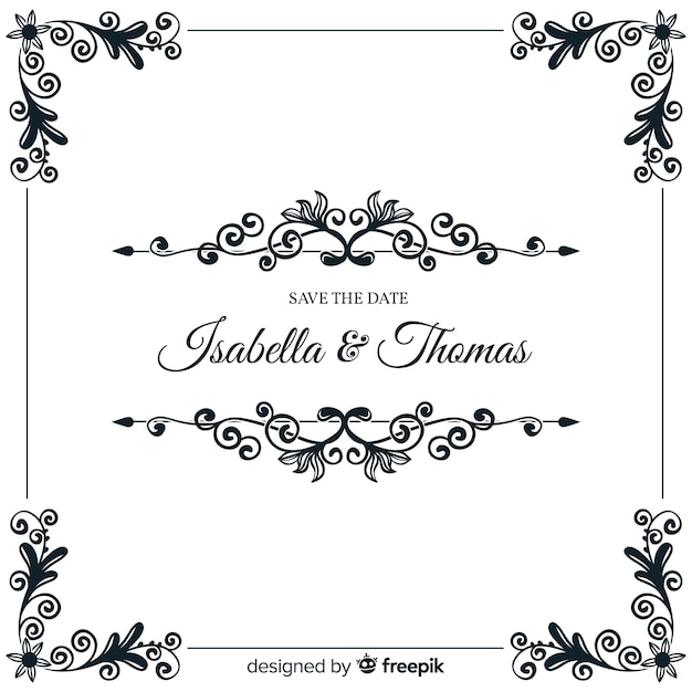 Free vector ornamental save the date wedding invitation