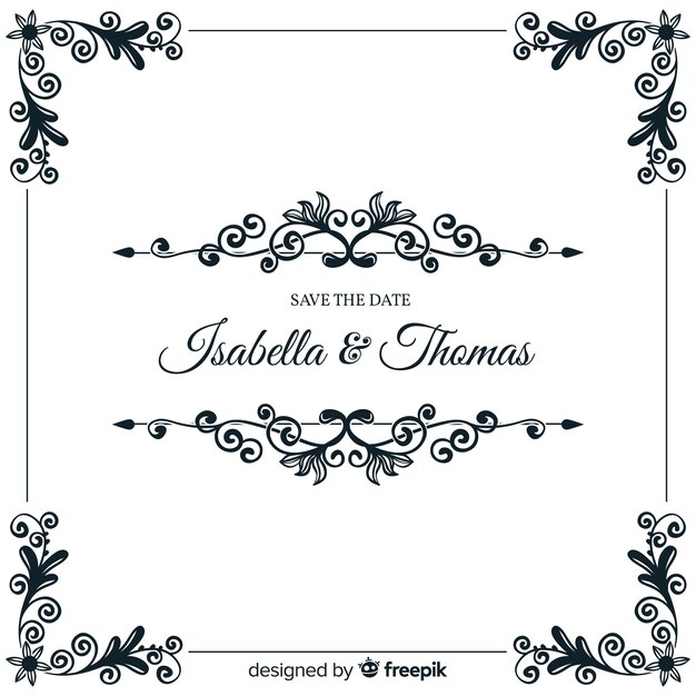 Ornamental save the date wedding invitation