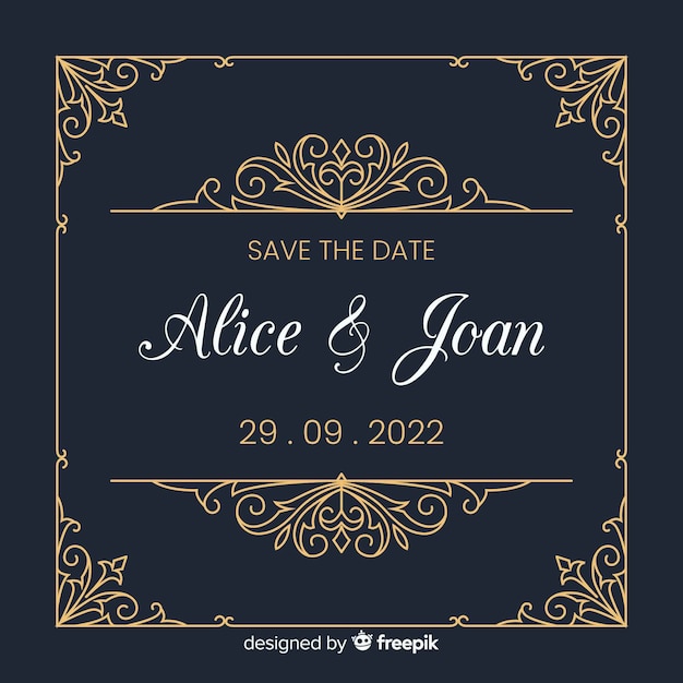 Free vector ornamental save the date wedding invitation