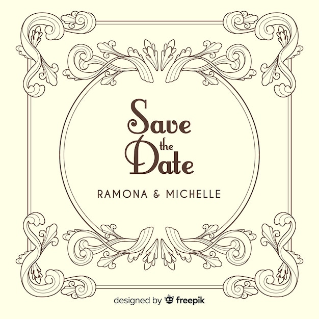 Ornamental save the date wedding invitation Free Vector