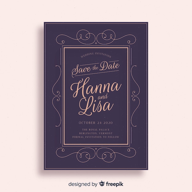 Free vector ornamental save the date wedding invitation