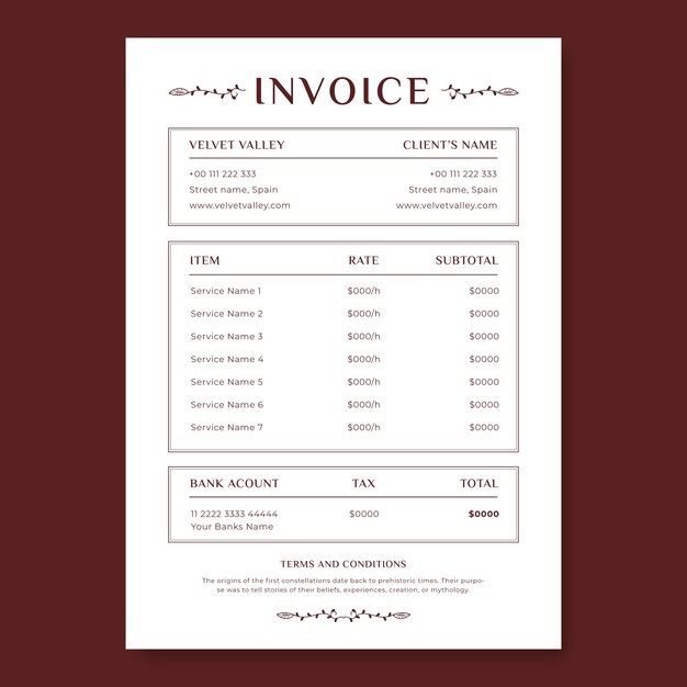 Ornamental simple hotel invoice