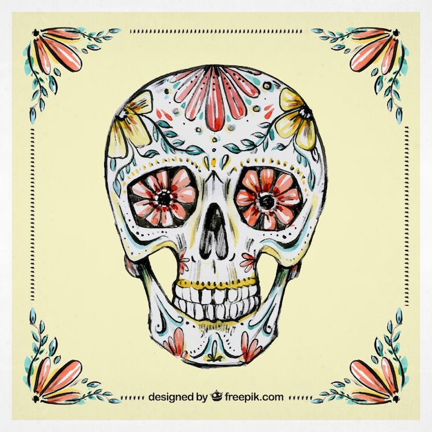 Free vector ornamental skull in watercolor style