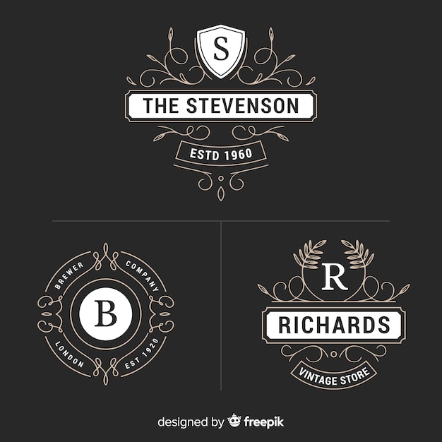 Free vector ornamental vintage logo with frame set