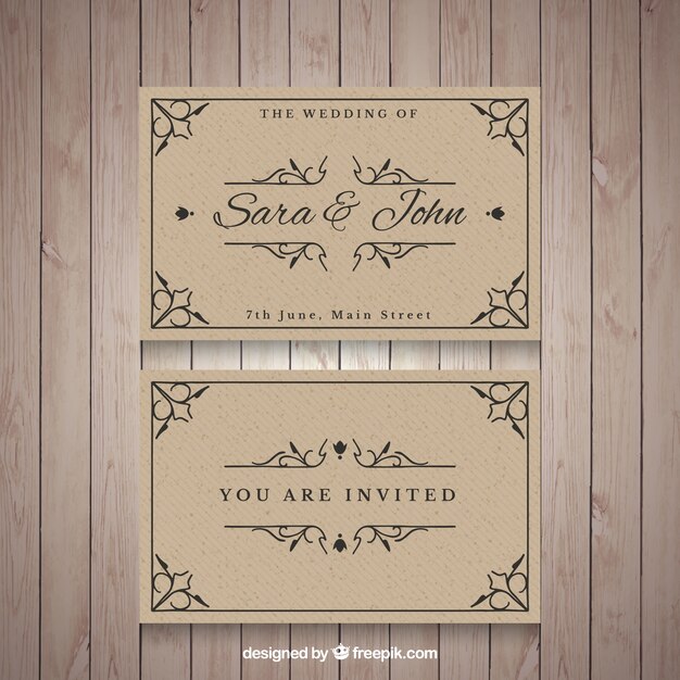 Free vector ornamental vintage wedding card