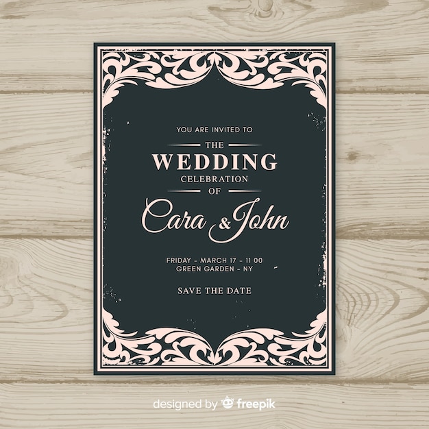 Free vector ornamental vintage wedding invitation template